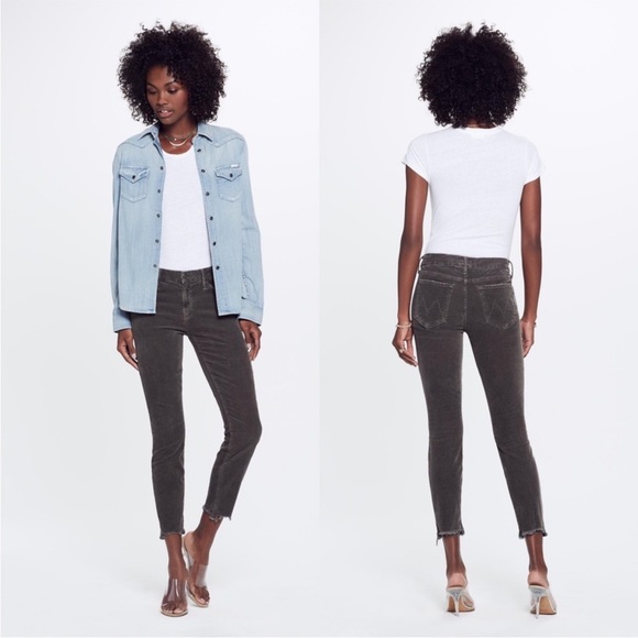 MOTHER Pants - MOTHER High Waisted Looker Ankle Chew Brown Corduroy Pants Size 26